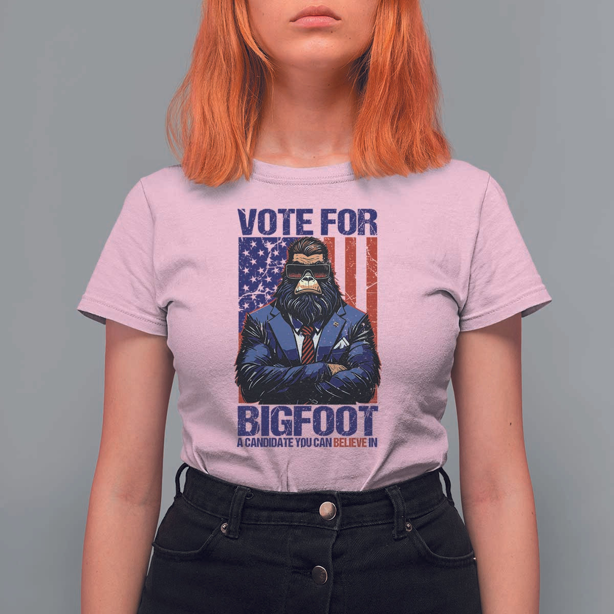 Funny Bigfoot Election T Shirt For Women Vote For Bigfoot A Candidate You Can Believe In 2024 - Wonder Print Shop