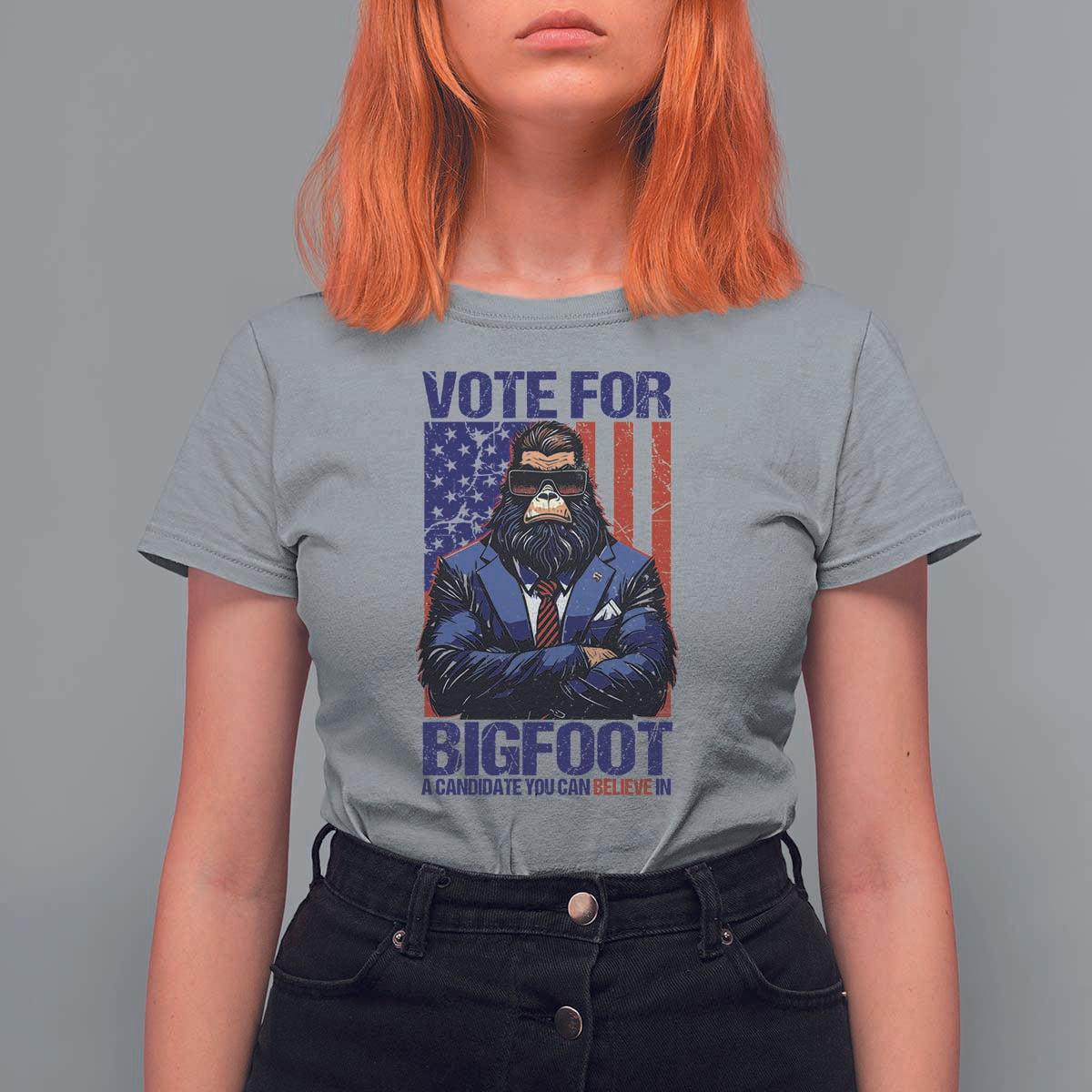 Funny Bigfoot Election T Shirt For Women Vote For Bigfoot A Candidate You Can Believe In 2024 - Wonder Print Shop