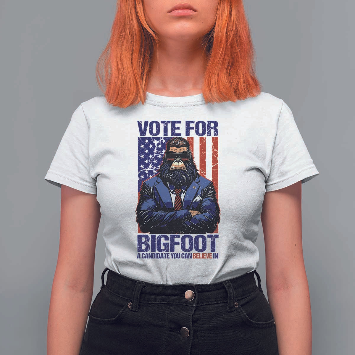 Funny Bigfoot Election T Shirt For Women Vote For Bigfoot A Candidate You Can Believe In 2024 - Wonder Print Shop