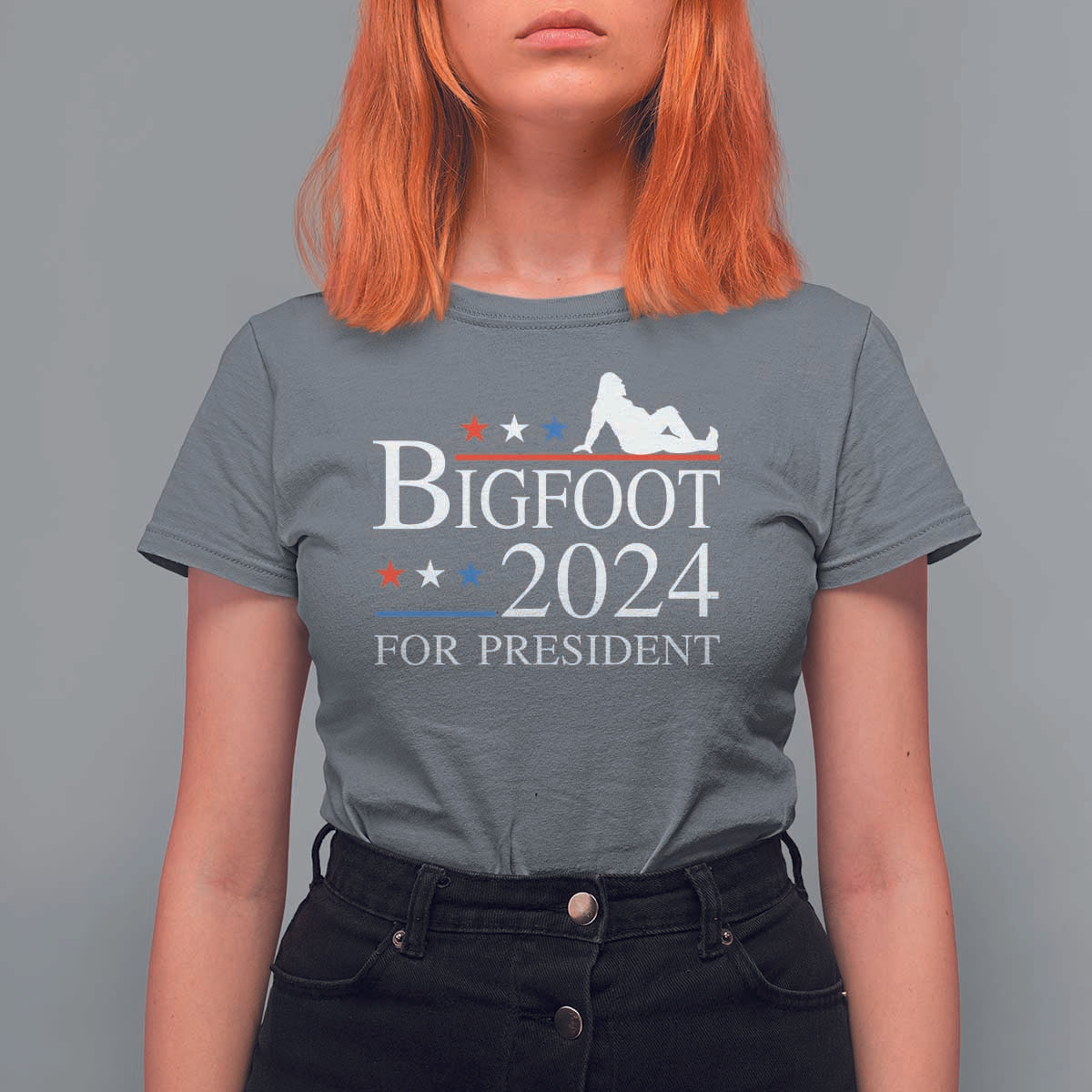Funny Bigfoot For President T Shirt For Women Vote Sexy Sasquatch American Flag Star - Wonder Print Shop