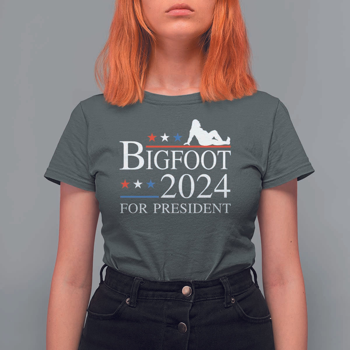 Funny Bigfoot For President T Shirt For Women Vote Sexy Sasquatch American Flag Star - Wonder Print Shop
