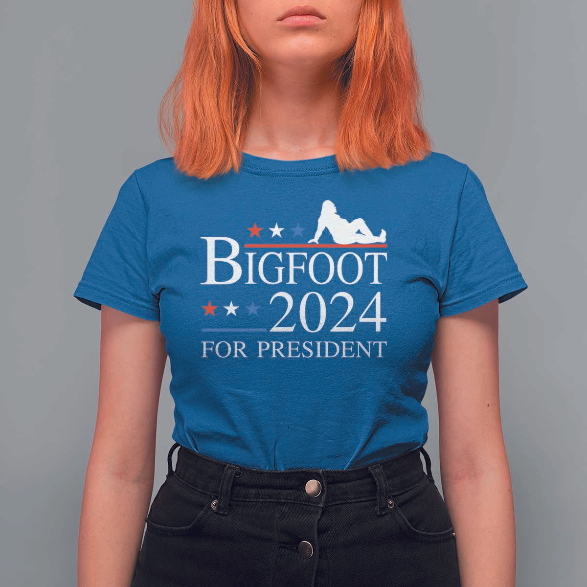 Funny Bigfoot For President T Shirt For Women Vote Sexy Sasquatch American Flag Star - Wonder Print Shop