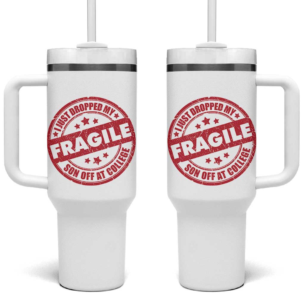 Fragile I Just Dropped My Son Off At College Tumbler With Handle Drop Off Parents Vintage Star - Wonder Print Shop