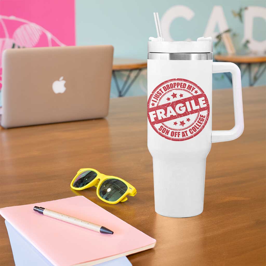 Fragile I Just Dropped My Son Off At College Tumbler With Handle Drop Off Parents Vintage Star - Wonder Print Shop