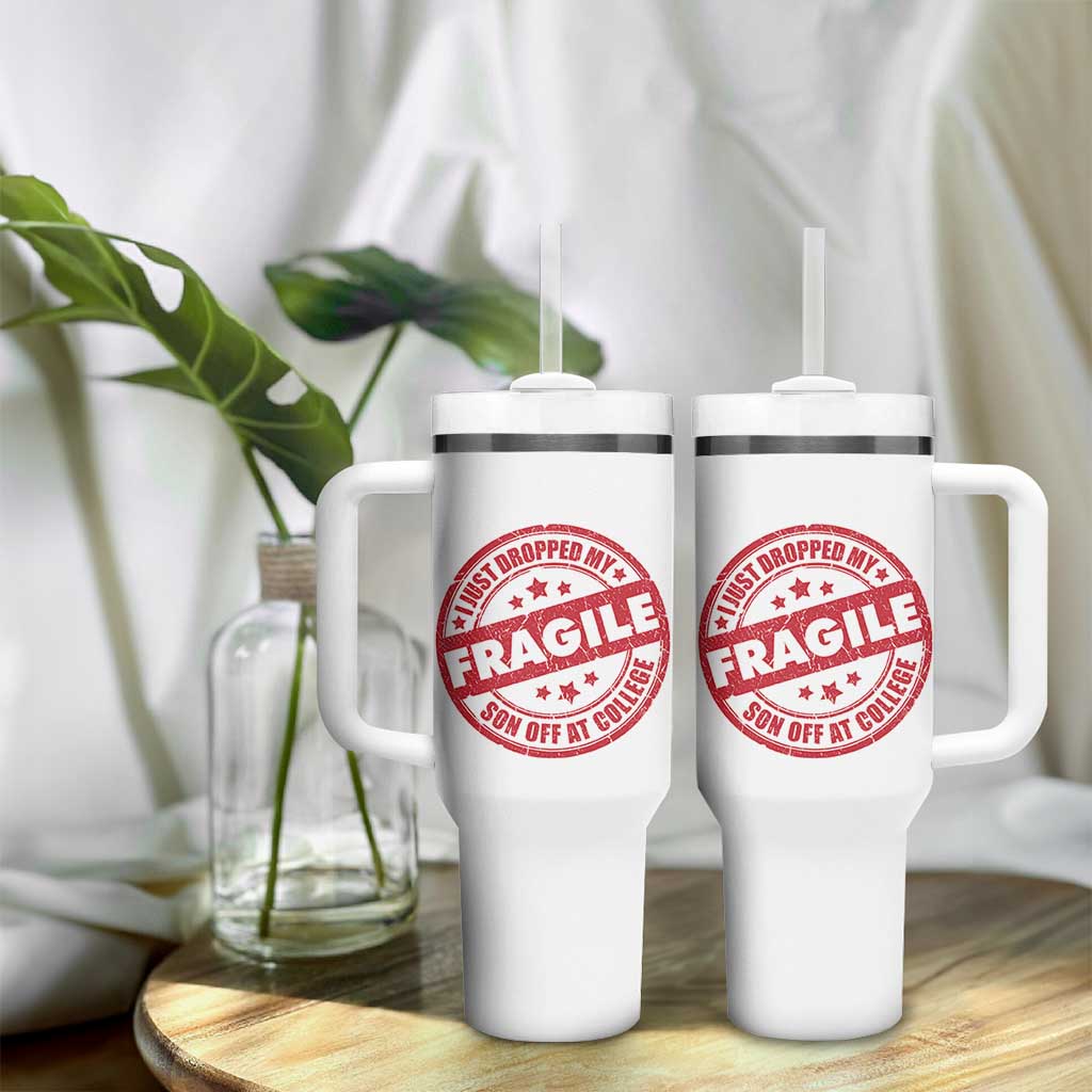 Fragile I Just Dropped My Son Off At College Tumbler With Handle Drop Off Parents Vintage Star - Wonder Print Shop