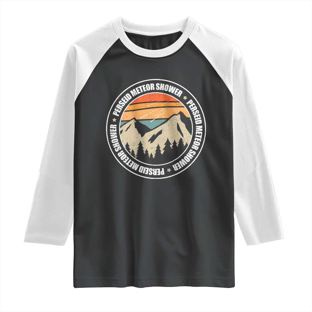 Perseid Meteor Shower Raglan Shirt Shooting Stars Astronomy Vintage Retro Mountain - Wonder Print Shop