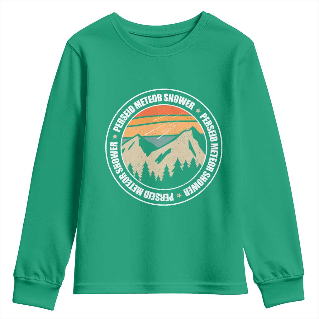 Perseid Meteor Shower Youth Sweatshirt Shooting Stars Astronomy Vintage Retro Mountain - Wonder Print Shop
