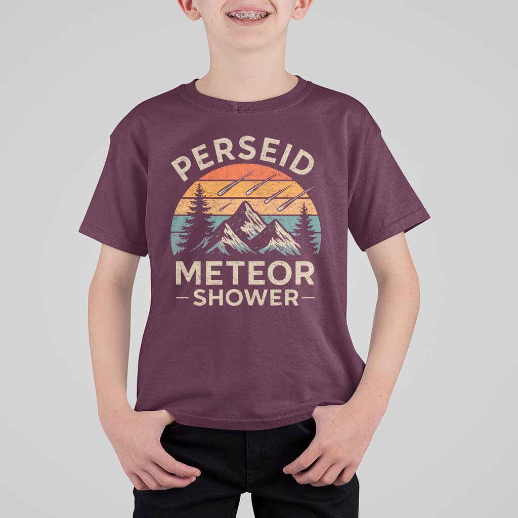 Perseid Meteor Shower T Shirt For Kid Shooting Stars Astronomy Vintage Mountain - Wonder Print Shop