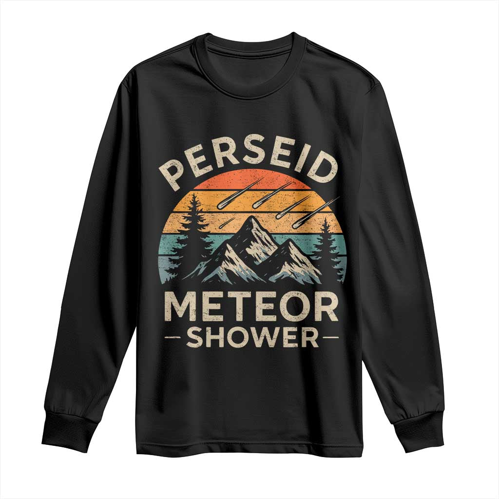 Perseid Meteor Shower Long Sleeve Shirt Shooting Stars Astronomy Vintage Mountain - Wonder Print Shop