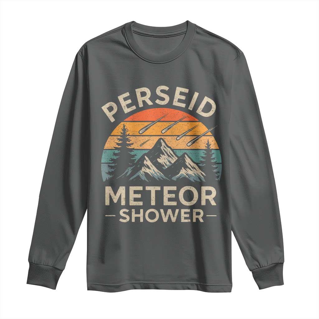 Perseid Meteor Shower Long Sleeve Shirt Shooting Stars Astronomy Vintage Mountain - Wonder Print Shop