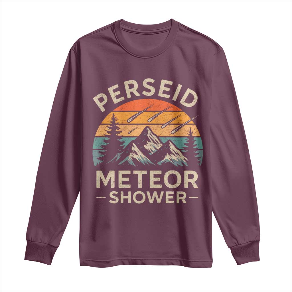 Perseid Meteor Shower Long Sleeve Shirt Shooting Stars Astronomy Vintage Mountain - Wonder Print Shop