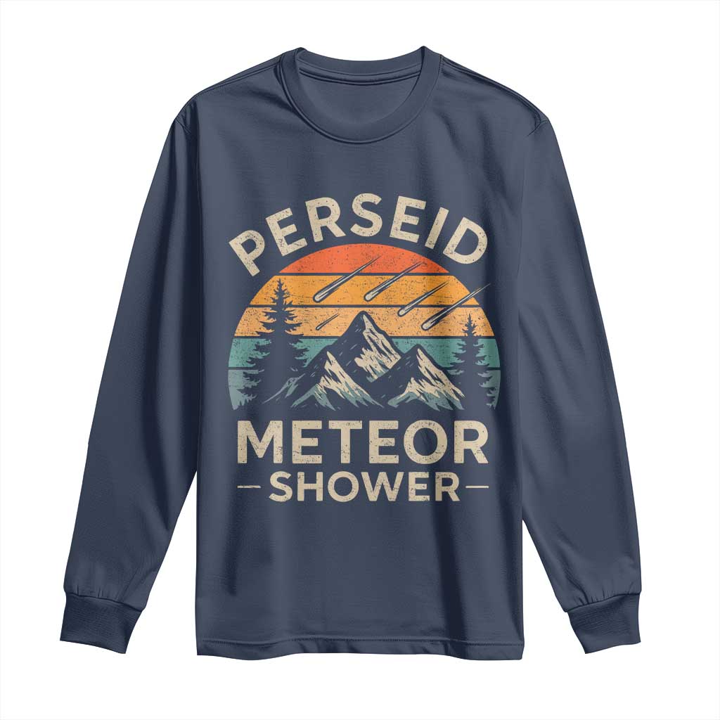 Perseid Meteor Shower Long Sleeve Shirt Shooting Stars Astronomy Vintage Mountain - Wonder Print Shop