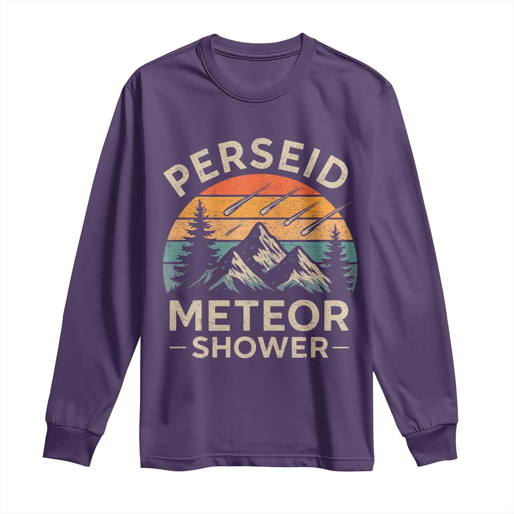 Perseid Meteor Shower Long Sleeve Shirt Shooting Stars Astronomy Vintage Mountain - Wonder Print Shop