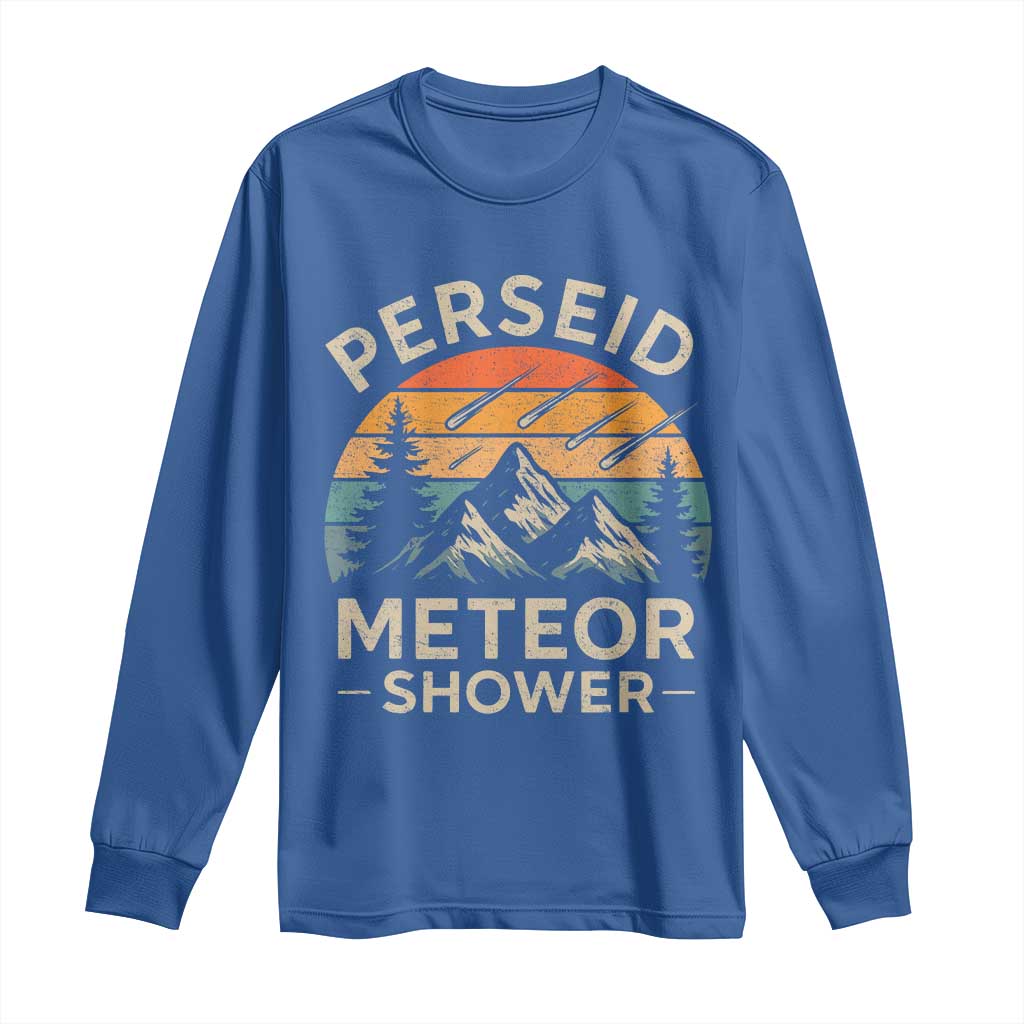 Perseid Meteor Shower Long Sleeve Shirt Shooting Stars Astronomy Vintage Mountain - Wonder Print Shop