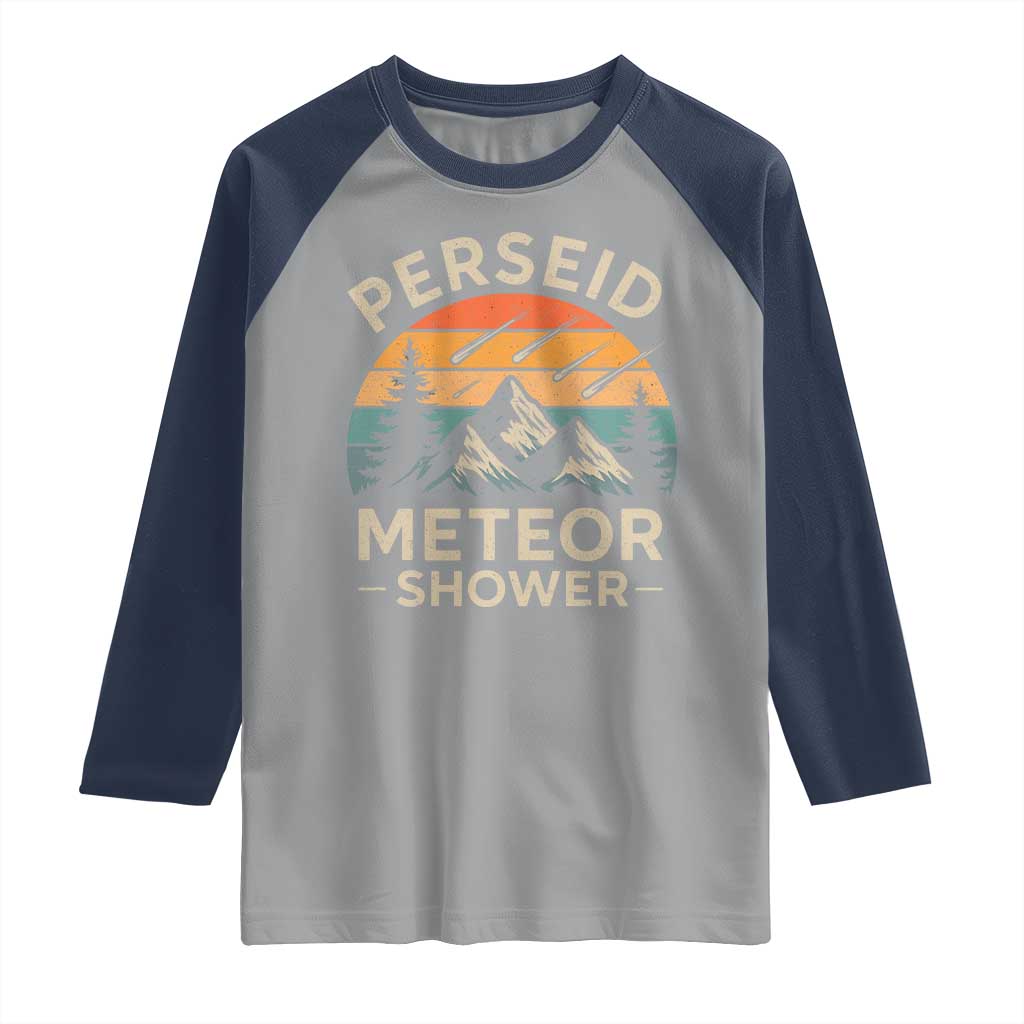 Perseid Meteor Shower Raglan Shirt Shooting Stars Astronomy Vintage Mountain - Wonder Print Shop