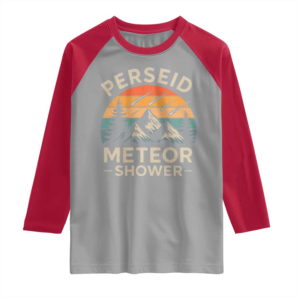 Perseid Meteor Shower Raglan Shirt Shooting Stars Astronomy Vintage Mountain - Wonder Print Shop