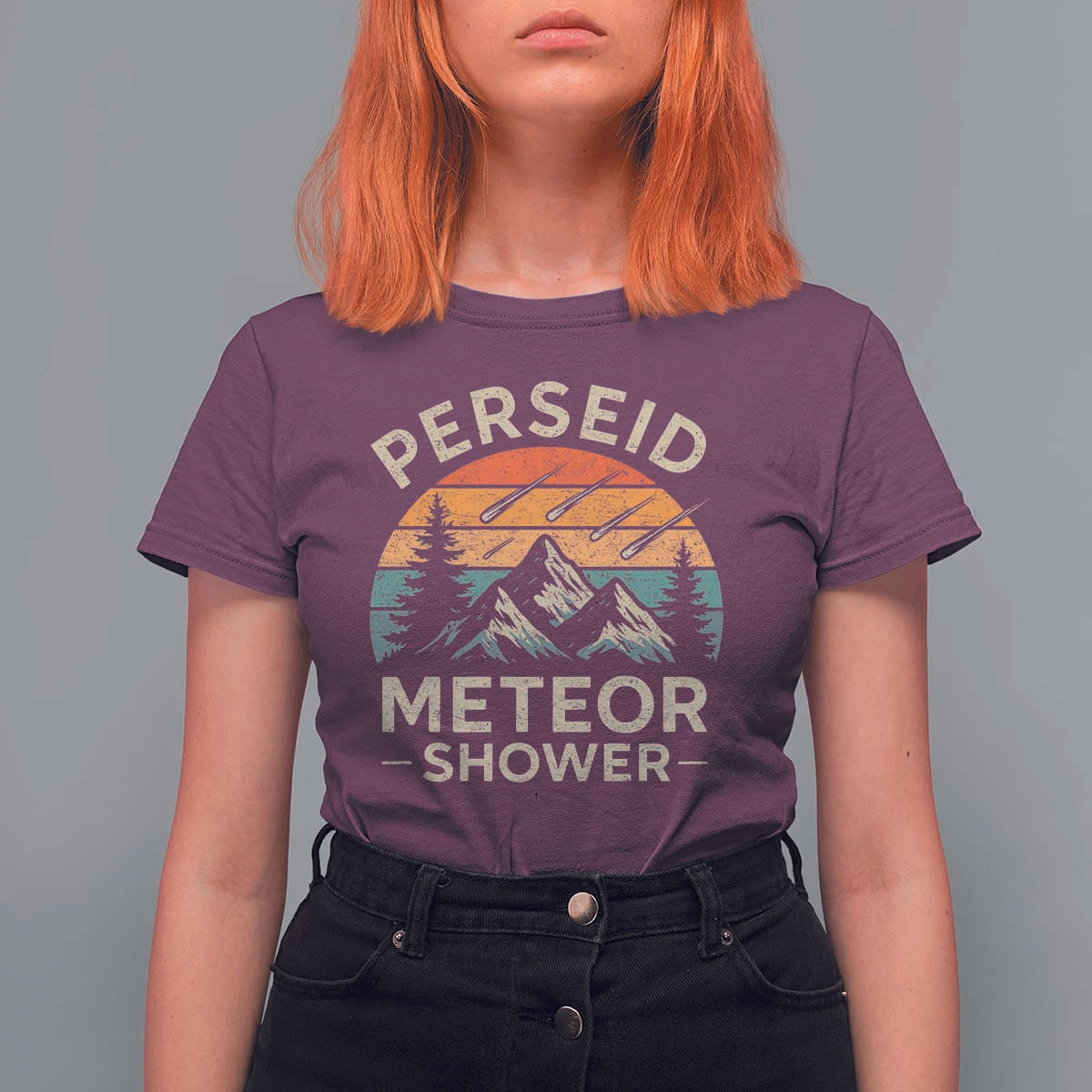 Perseid Meteor Shower T Shirt For Women Shooting Stars Astronomy Vintage Mountain - Wonder Print Shop