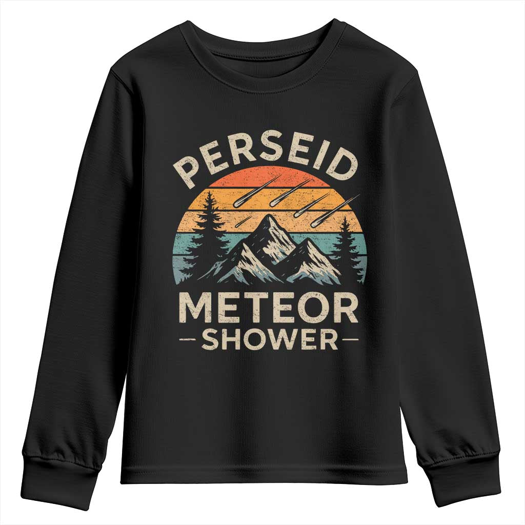 Perseid Meteor Shower Youth Sweatshirt Shooting Stars Astronomy Vintage Mountain - Wonder Print Shop