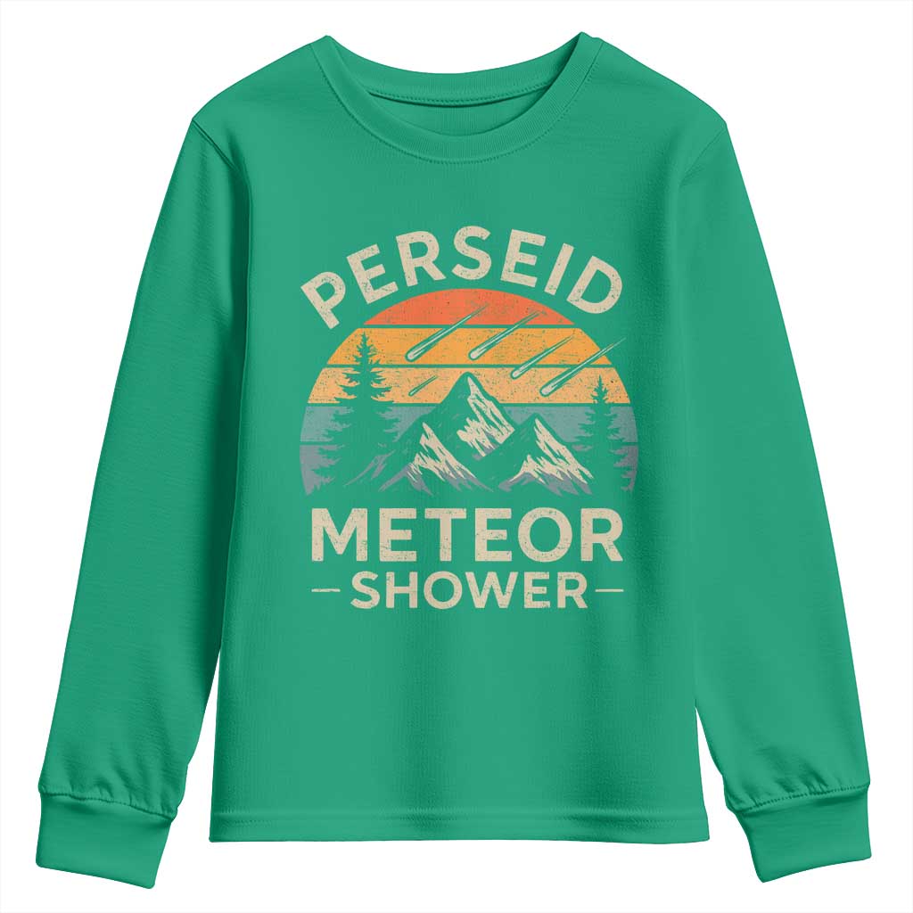Perseid Meteor Shower Youth Sweatshirt Shooting Stars Astronomy Vintage Mountain - Wonder Print Shop