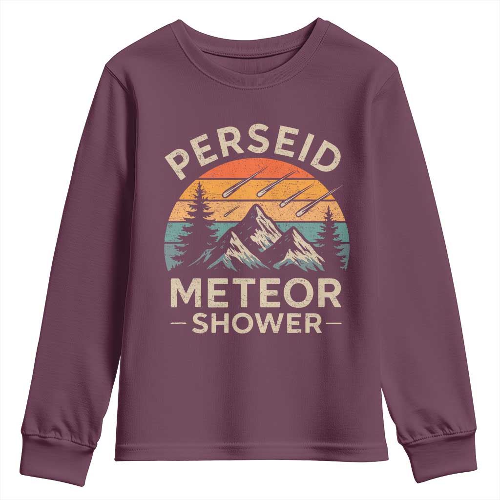 Perseid Meteor Shower Youth Sweatshirt Shooting Stars Astronomy Vintage Mountain - Wonder Print Shop