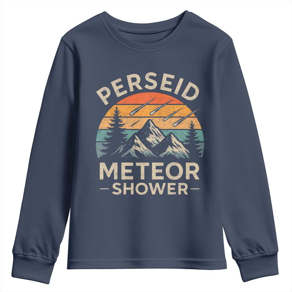 Perseid Meteor Shower Youth Sweatshirt Shooting Stars Astronomy Vintage Mountain - Wonder Print Shop