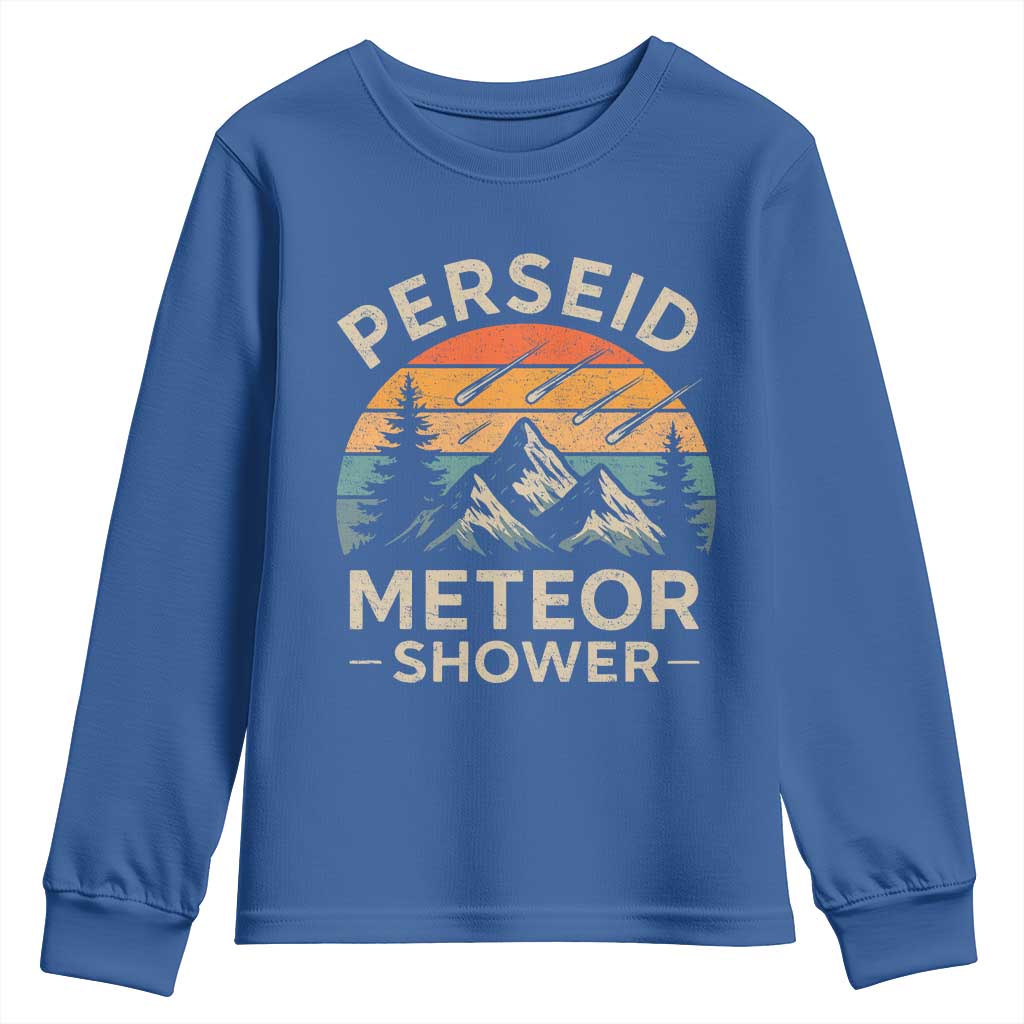 Perseid Meteor Shower Youth Sweatshirt Shooting Stars Astronomy Vintage Mountain - Wonder Print Shop