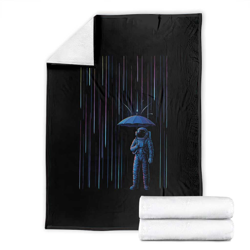 Perseid Meteor Shower Raining Astronaut With Umbrella Throw Blanket - Wonder Print Shop