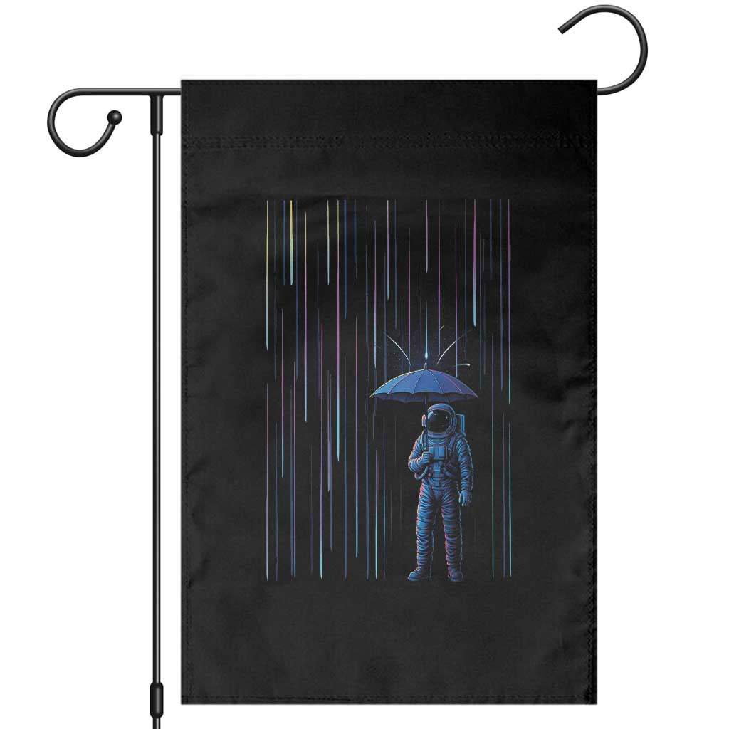 Perseid Meteor Shower Raining Astronaut With Umbrella Garden Flag - Wonder Print Shop
