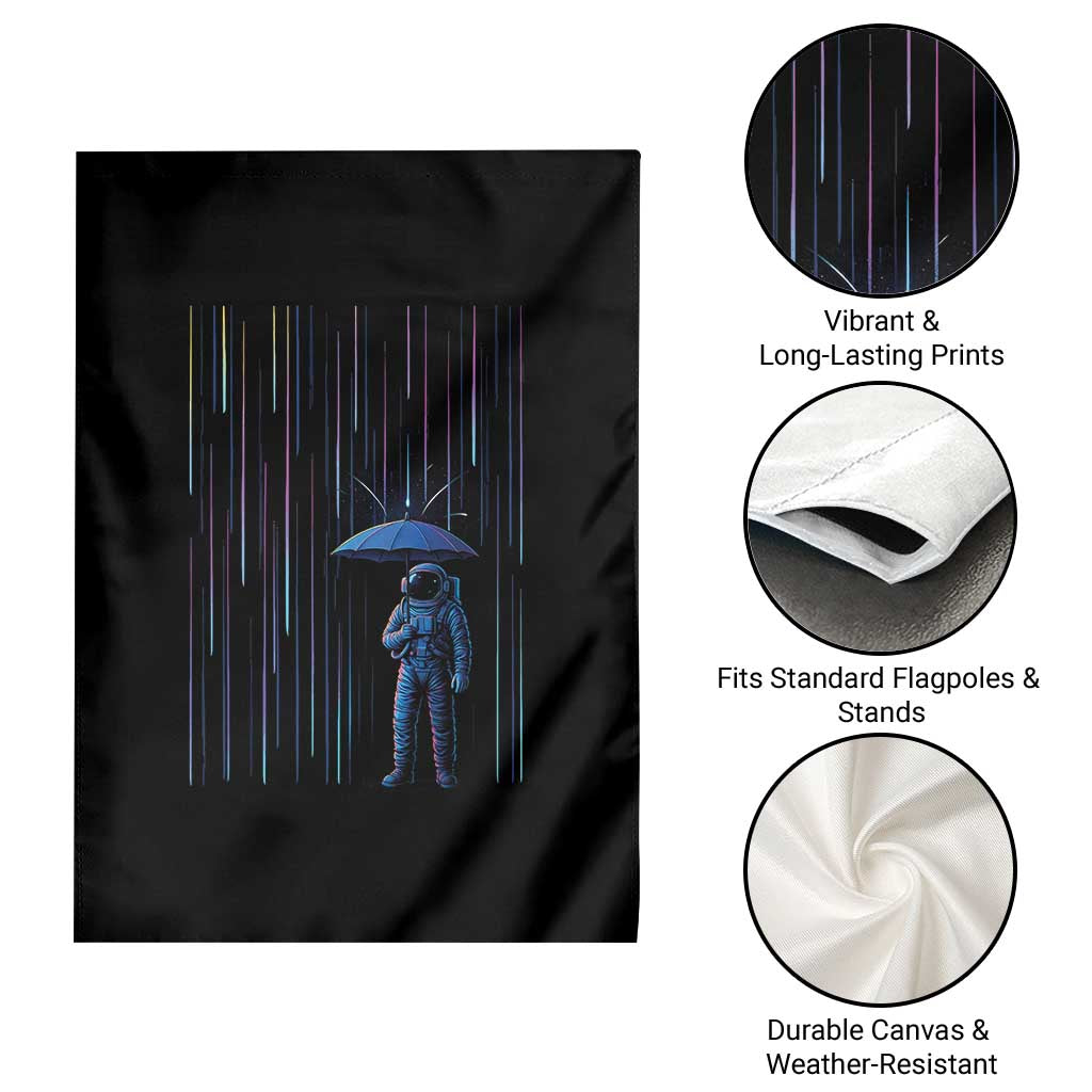 Perseid Meteor Shower Raining Astronaut With Umbrella Garden Flag - Wonder Print Shop