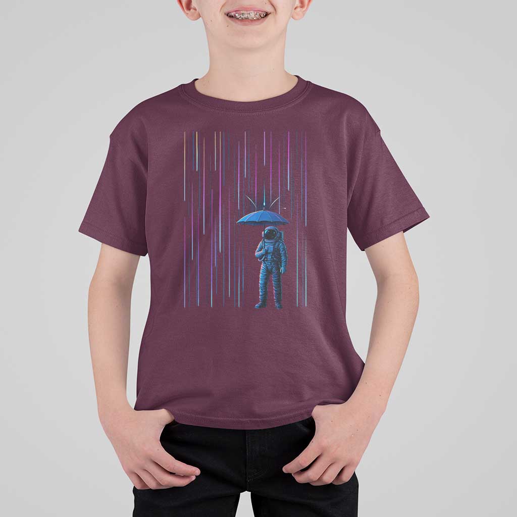 Perseid Meteor Shower Raining Astronaut With Umbrella T Shirt For Kid - Wonder Print Shop