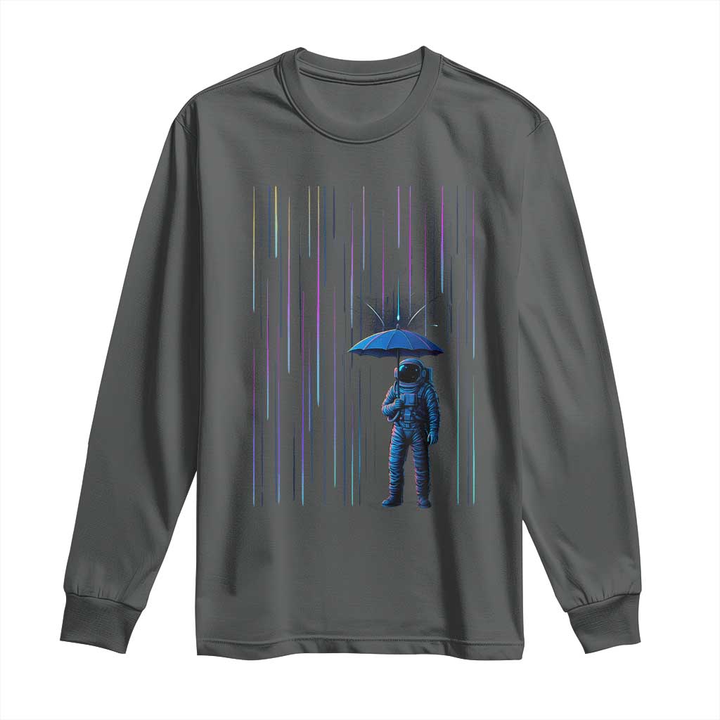 Perseid Meteor Shower Raining Astronaut With Umbrella Long Sleeve Shirt - Wonder Print Shop