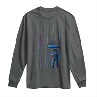Perseid Meteor Shower Raining Astronaut With Umbrella Long Sleeve Shirt - Wonder Print Shop