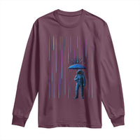 Perseid Meteor Shower Raining Astronaut With Umbrella Long Sleeve Shirt - Wonder Print Shop