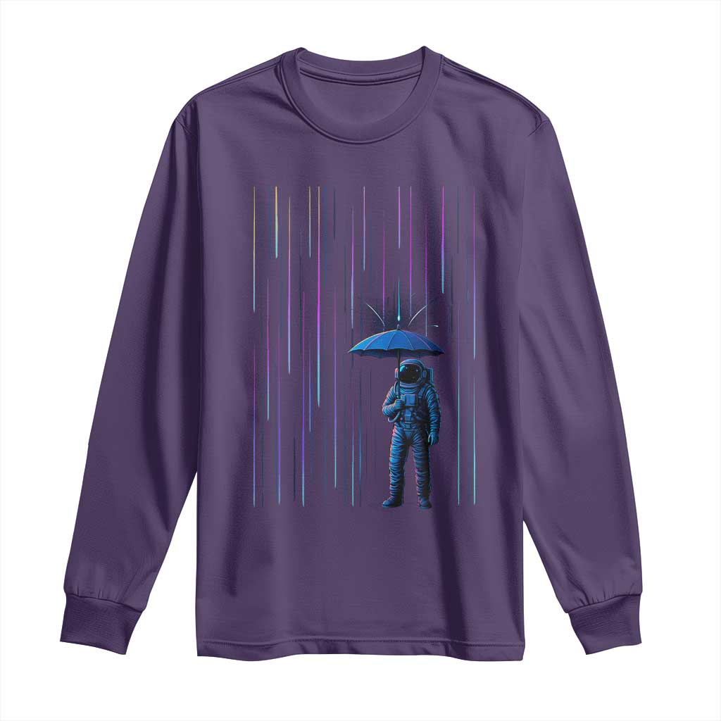 Perseid Meteor Shower Raining Astronaut With Umbrella Long Sleeve Shirt - Wonder Print Shop