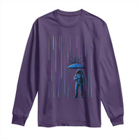 Perseid Meteor Shower Raining Astronaut With Umbrella Long Sleeve Shirt - Wonder Print Shop