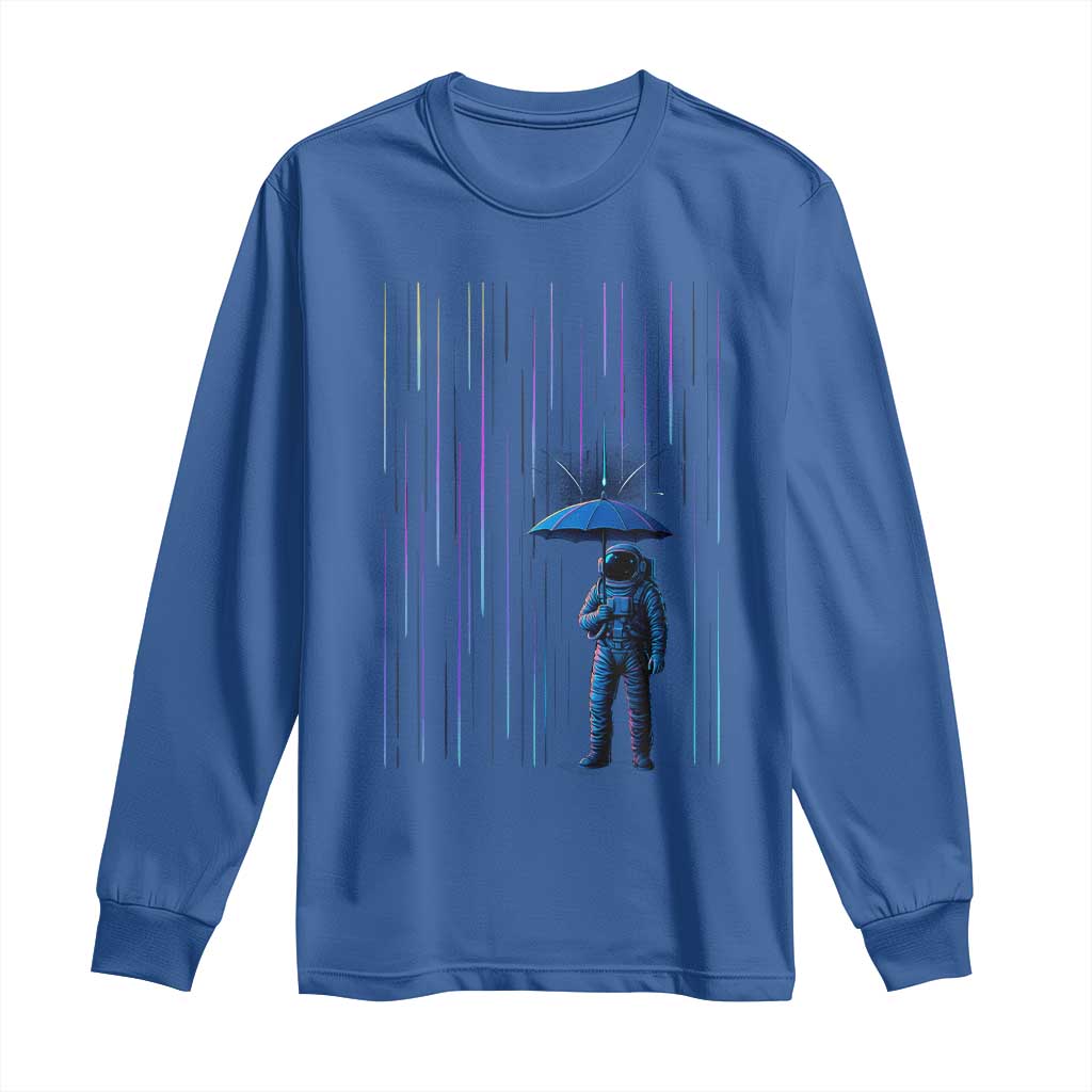 Perseid Meteor Shower Raining Astronaut With Umbrella Long Sleeve Shirt - Wonder Print Shop
