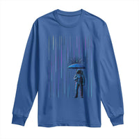 Perseid Meteor Shower Raining Astronaut With Umbrella Long Sleeve Shirt - Wonder Print Shop