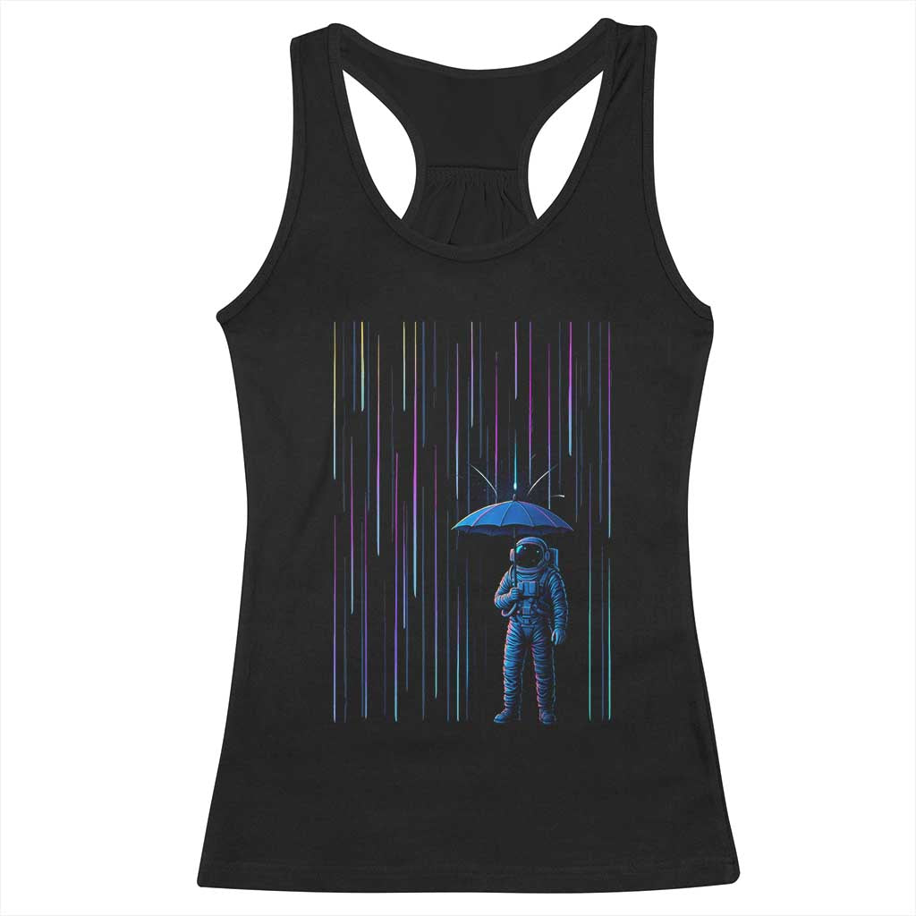 Perseid Meteor Shower Raining Astronaut With Umbrella Racerback Tank Top - Wonder Print Shop