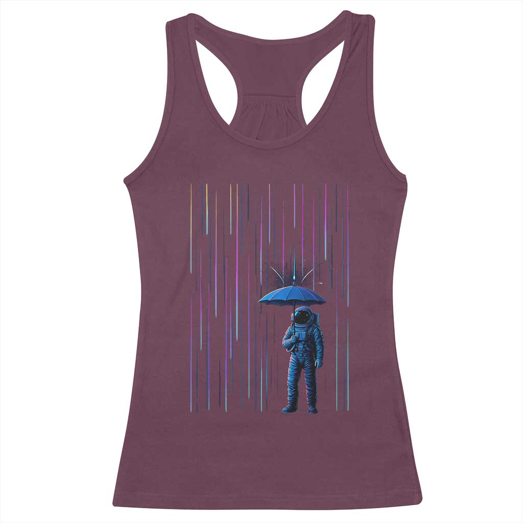Perseid Meteor Shower Raining Astronaut With Umbrella Racerback Tank Top - Wonder Print Shop