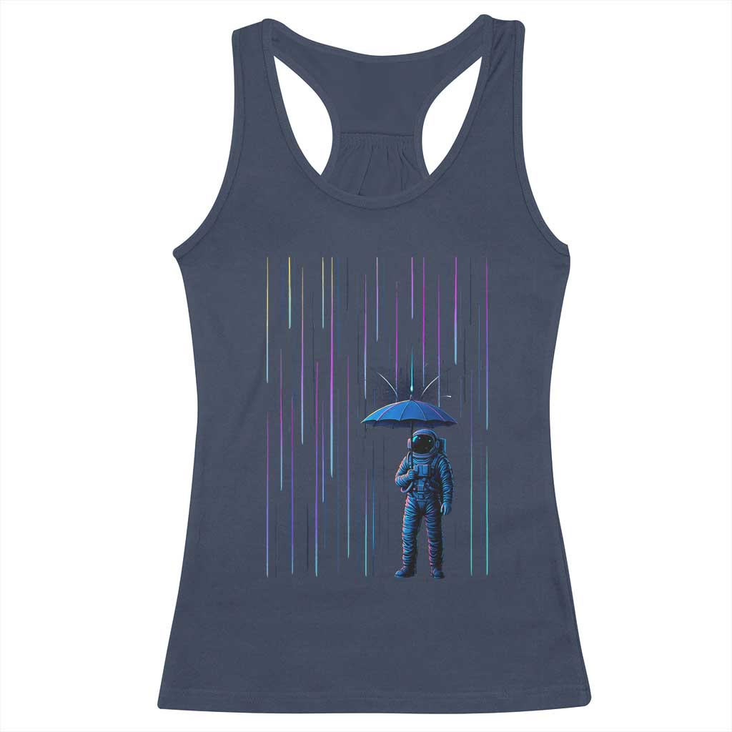 Perseid Meteor Shower Raining Astronaut With Umbrella Racerback Tank Top - Wonder Print Shop