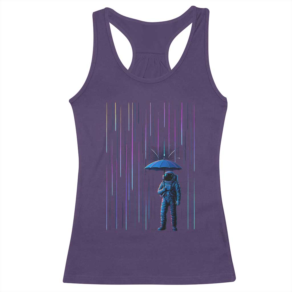 Perseid Meteor Shower Raining Astronaut With Umbrella Racerback Tank Top - Wonder Print Shop