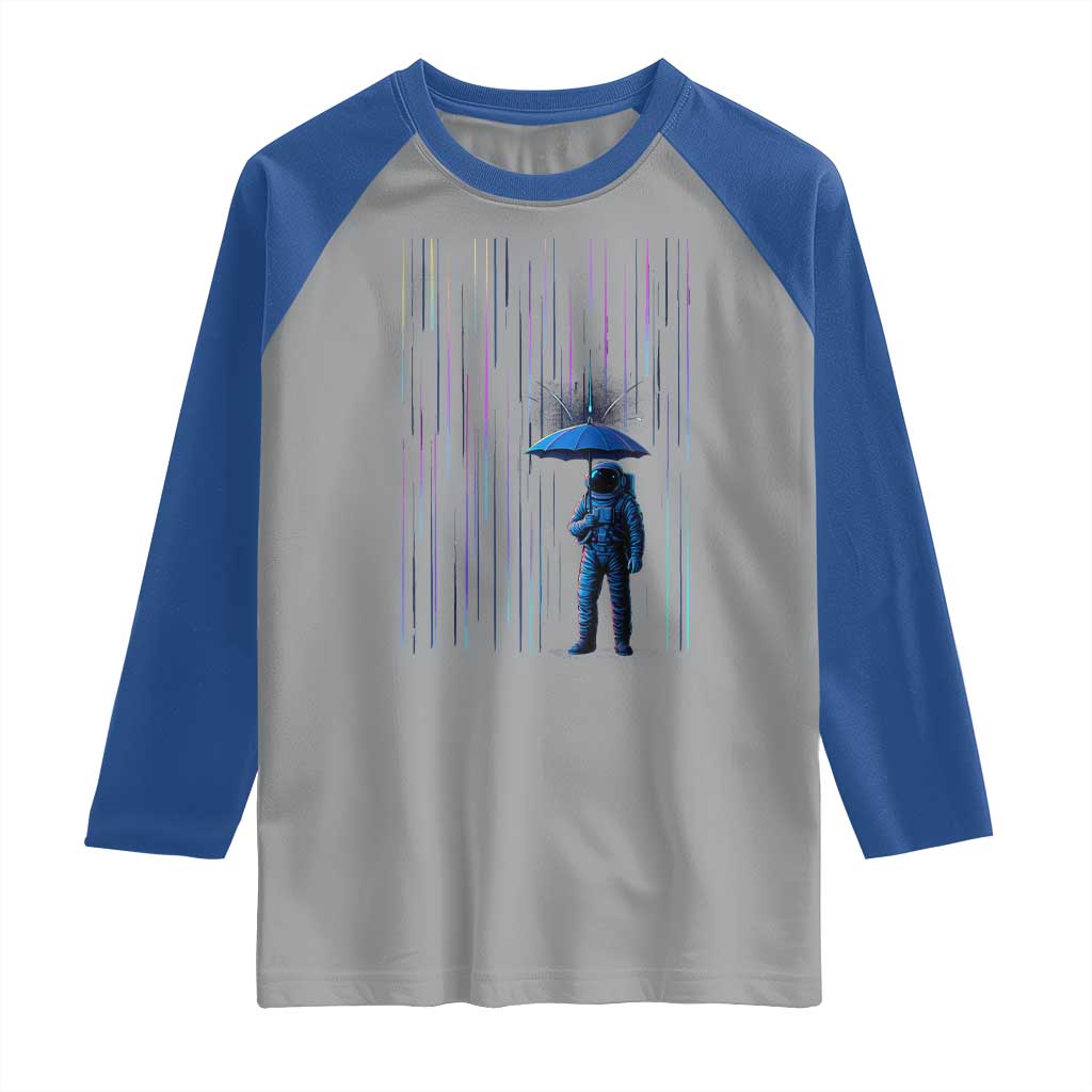 Perseid Meteor Shower Raining Astronaut With Umbrella Raglan Shirt - Wonder Print Shop