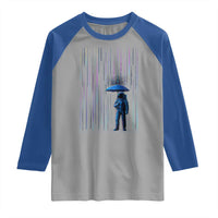 Perseid Meteor Shower Raining Astronaut With Umbrella Raglan Shirt - Wonder Print Shop