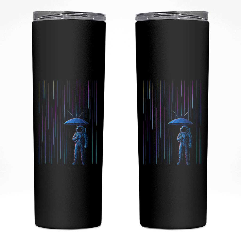 Perseid Meteor Shower Raining Astronaut With Umbrella Skinny Tumbler - Wonder Print Shop