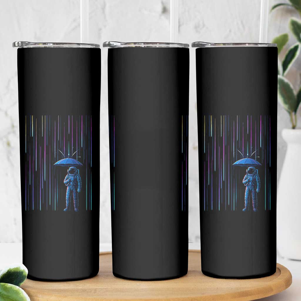 Perseid Meteor Shower Raining Astronaut With Umbrella Skinny Tumbler - Wonder Print Shop