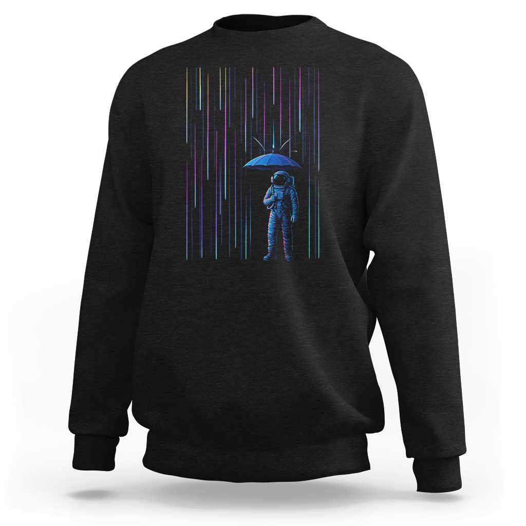 Perseid Meteor Shower Raining Astronaut With Umbrella Sweatshirt - Wonder Print Shop