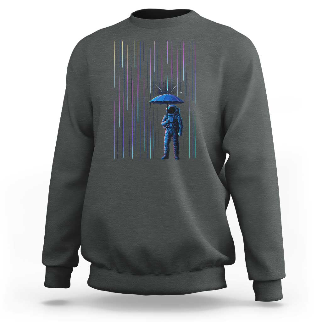 Perseid Meteor Shower Raining Astronaut With Umbrella Sweatshirt - Wonder Print Shop