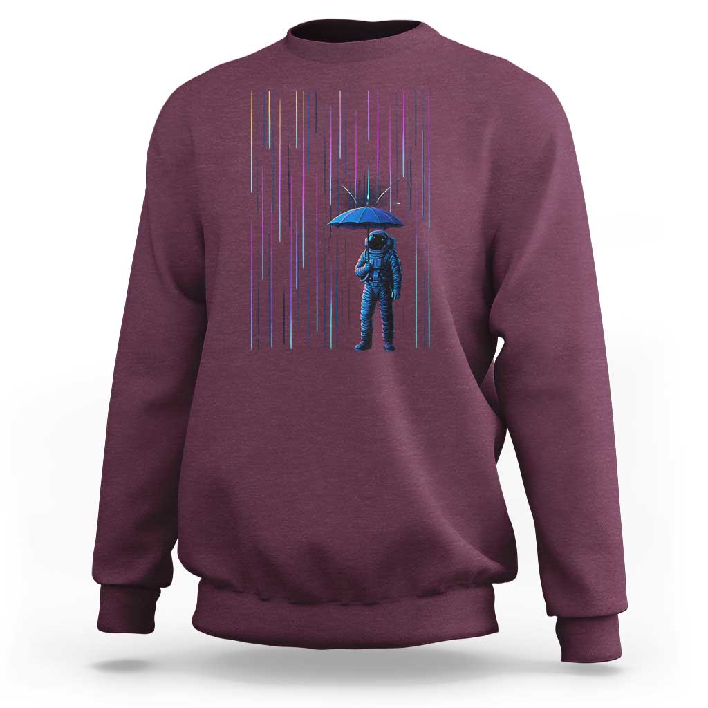 Perseid Meteor Shower Raining Astronaut With Umbrella Sweatshirt - Wonder Print Shop