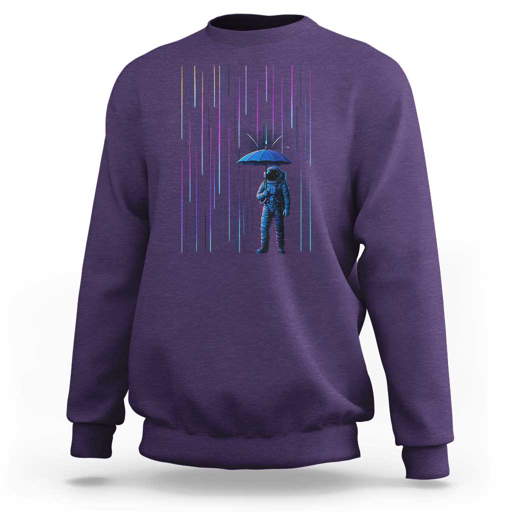 Perseid Meteor Shower Raining Astronaut With Umbrella Sweatshirt - Wonder Print Shop