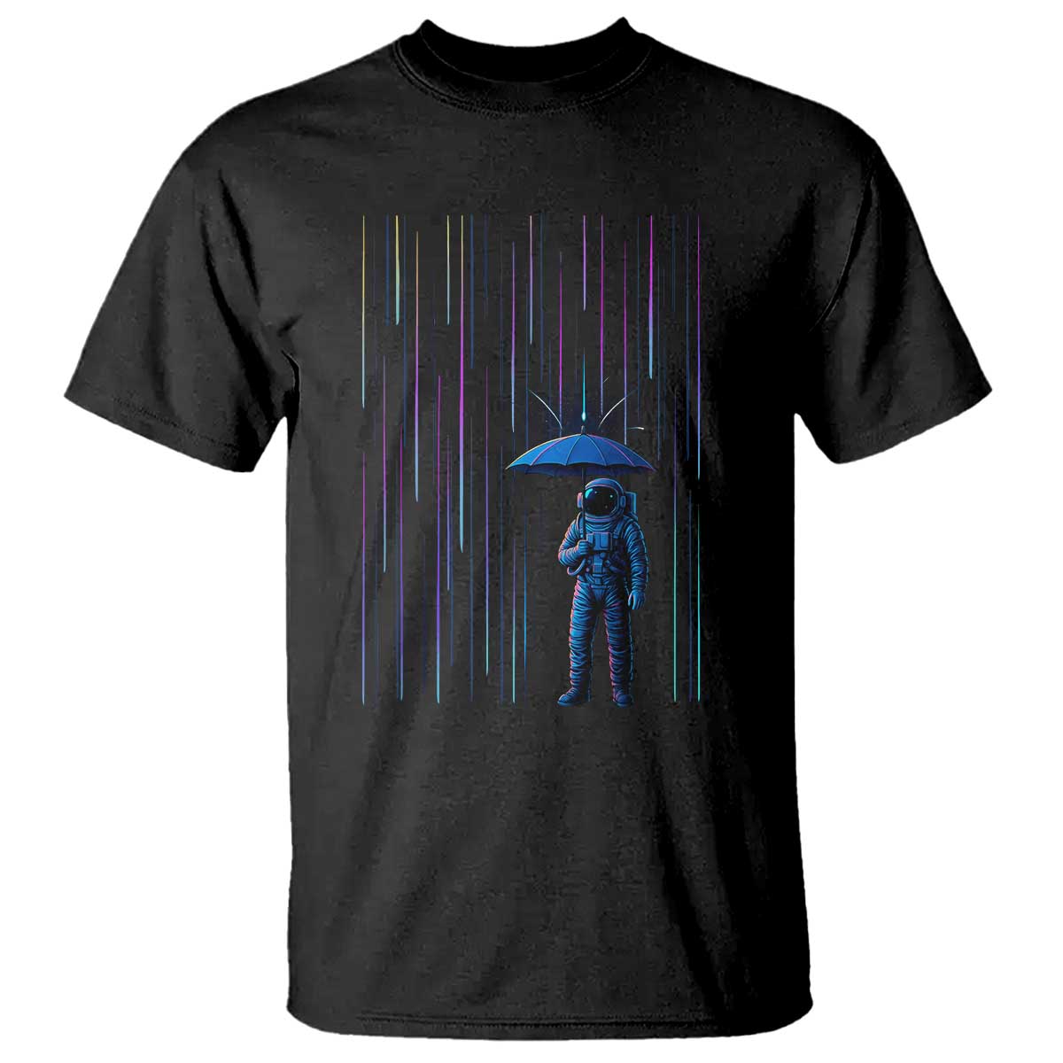 Perseid Meteor Shower Raining Astronaut With Umbrella T Shirt - Wonder Print Shop